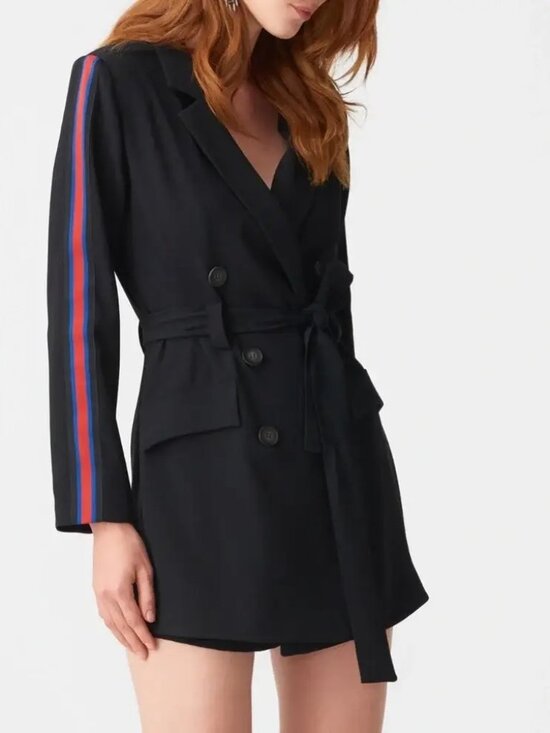 Zara Pants - Zara Navy Double Breasted Blazer Romper Jumpsuit with Red Sleeve Stripe Size Med